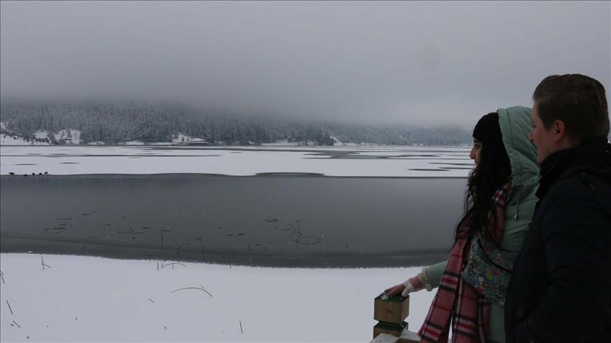 Abant Gölü kısmen buz tuttu